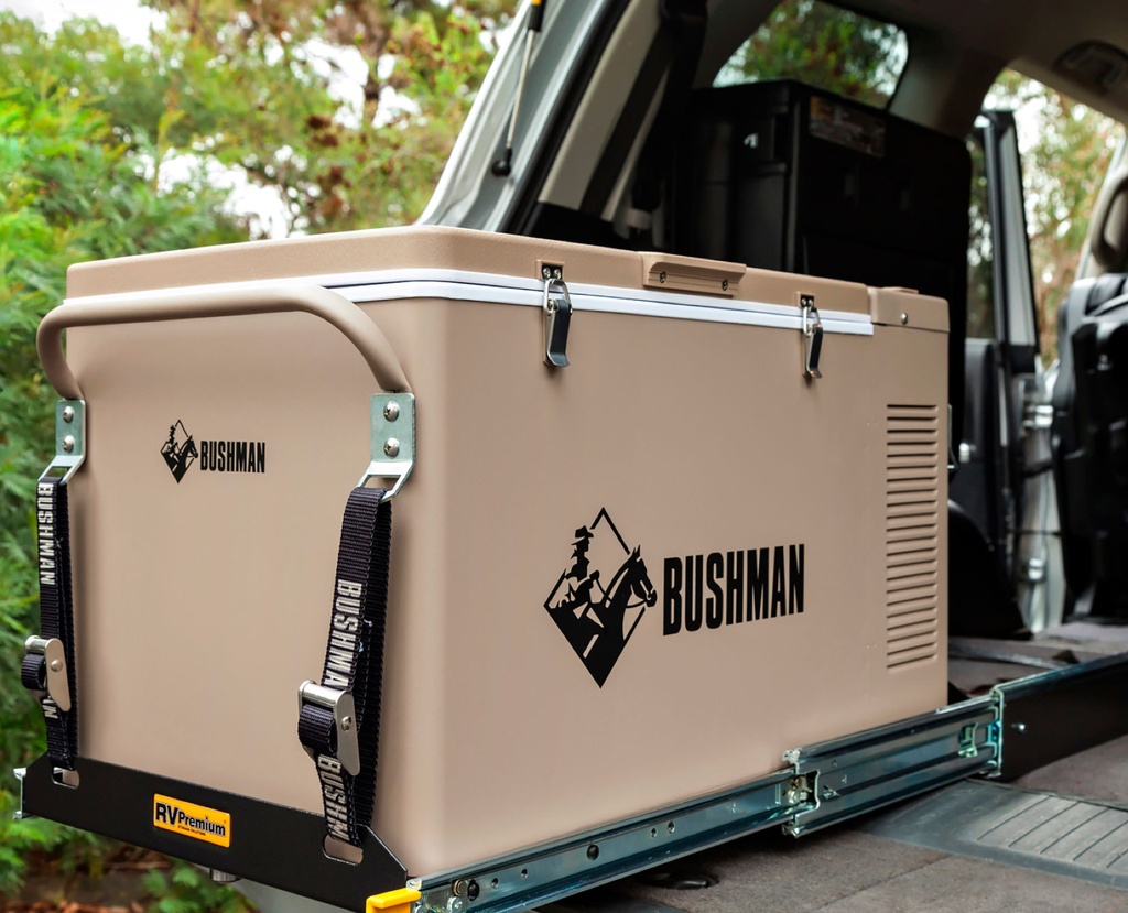 Bushman HD Fridge Slide mounted with Bushman fridge on 4WD